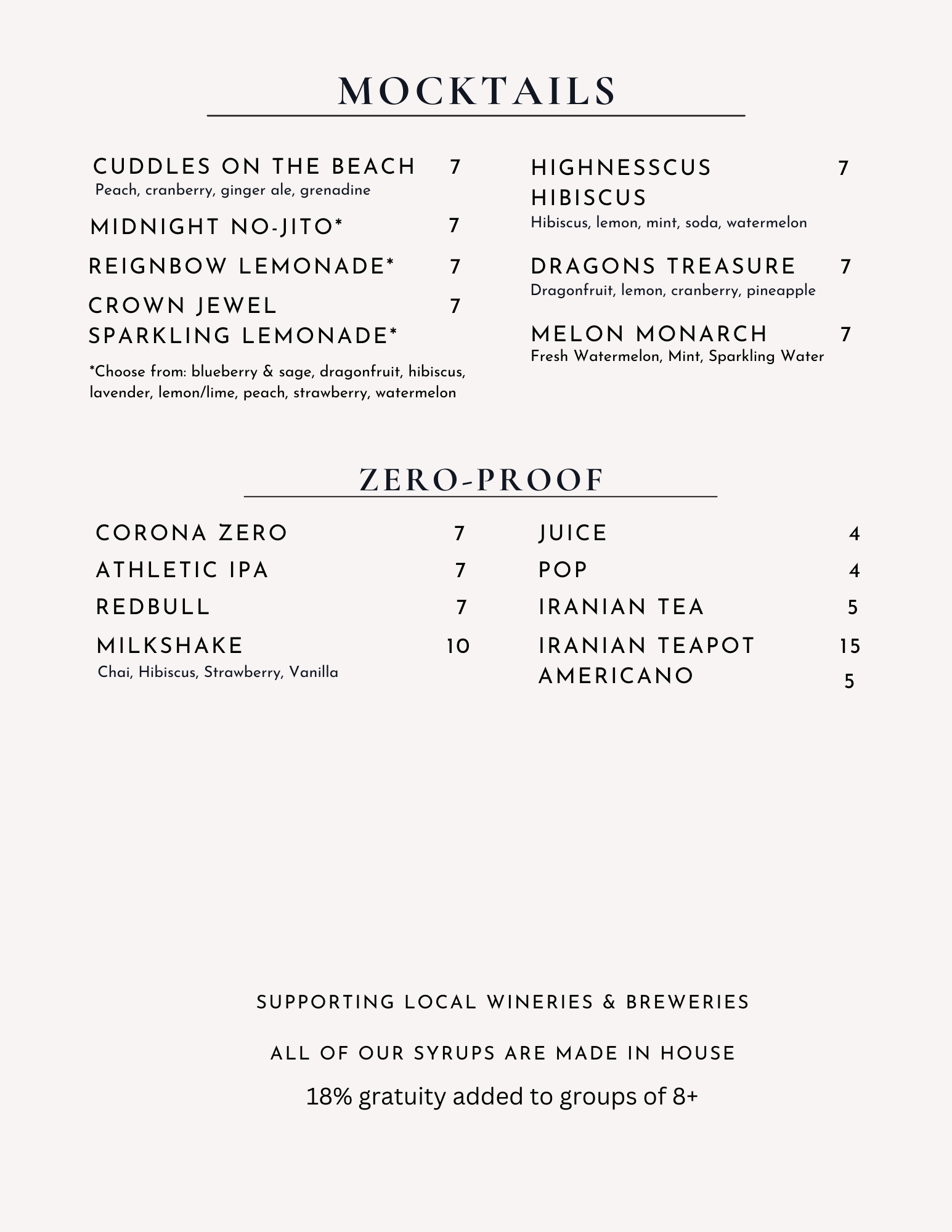 Mocktail Menu
